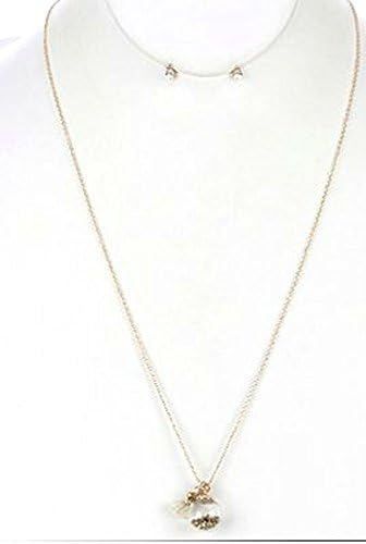 Gold Tone Brown Snowglobe Tassel Necklace. 28" Long.