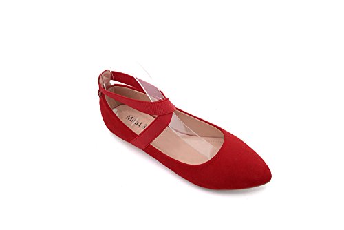 Mila Lady (Yvonne Fashion Elastic Crossing Ankle Straps Slip On Point Toe Flat Shoes.RED6.5