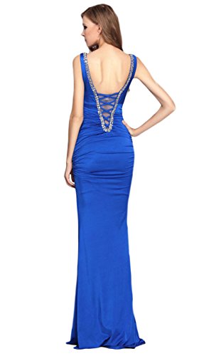 V.C.Formark Women's V Neck Mermaid backless Long Evening Party Prom Dress,Blue,S
