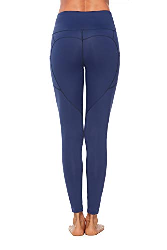 OVESPORT Women's Workout Leggings with Pockets High Waist Active Yoga Pants for Running Sports Fitness Gym (2208Dark Blue,L)