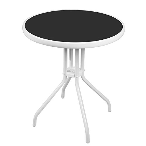 Mojawo® Bistrotisch Glas/Metall Rund Ø60xH70cm Weiß Balkontisch Gartentisch Glastisch