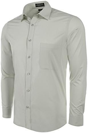 Men's Slim Fit Solid Dress Shirt Silver Medium 15-15.5 Neck 34/35 Sleeve