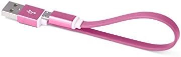 USB to micro USB Short Flat Charging Cable with metal connector for Android device and power bank charge by COSMOCAT (0.65 ft /0.2 m) (Pink)