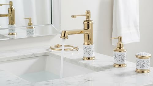 Luxury Gold Brass Bathroom Sink Faucet | Premium Ceramic Basin Mixer Tap with Single Handle | Anti-Rust Deck Mount Hot & Cold Water Tap for Home, Bathroom & Kitchen Vanity