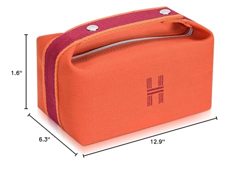 Fashion Makeup Bag for Women, Orange Red Canvas Make up Travel Bag, Hanging Cosmetic Bag Organizer for Wome