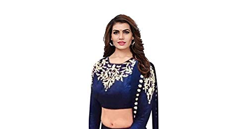 florence women's navy blue raw silk semi-stitched lehenga choli(lg013-new)