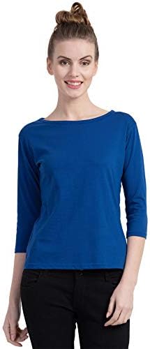 Cliths Women's Cotton Solid Slim Fit Three Fourth Sleeve Tshirt (CL-TF-WTS-A-WHT_M_White_Small)