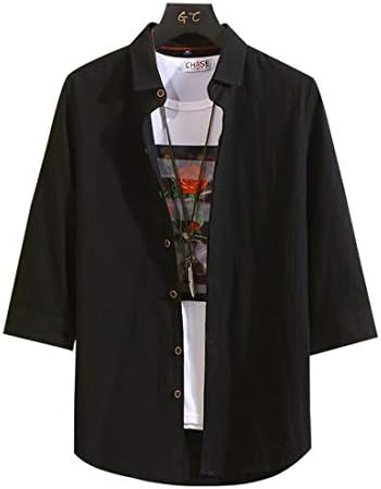 夏服 メンズ シャツ 七分袖 五分袖 カーディガン コート 無地 和風 羽織 一つボタン シンプル トップス ゆったり カジュアル おしゃれ 大きいサイズ