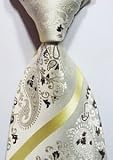 Scott Alone : New Classic Ivory Yellow Brown 100% New Paisley Jacquard Woven Silk Men's Tie Necktie