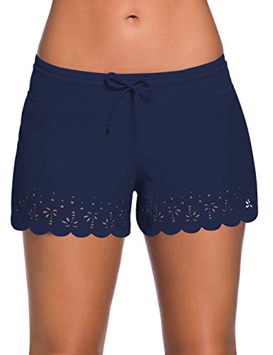 ChinFun Women'Swimming Shorts Tankini Boardshorts Swimsuit Bottom Swimwear Briefs Beach Trunks Wave Edged Pierced Coconut Palm Design Navy XXL at Amazon