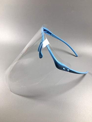 Full Face Shield 2 Pcs Blue Frame +20 Clear Vissors Eyes Protector Goggles Dental Adjustable Removable Anti-atomizing Anti-blood Spray Frame Protective Glasses