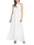 Persun Women's Open Shoulder Cut Out Back Pleated Chiffon Sleeveless Maxi Dress White Small
