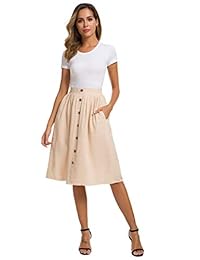 HIKA falda plisada de cintura alta, con bolsillo, con botones, informal, para dama