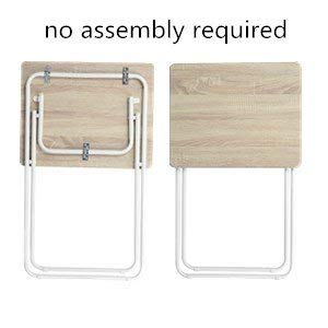Aingoo Folding TV Trays 2 Pcs Small Snack Metal Dinner Tray Side Table Wood Printed Beige