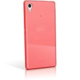 iGadgitz Transparent Red Glossy TPU Gel Skin Case Cover for Sony Xperia M4 Aqua E2303 (2015) + Screen Protector