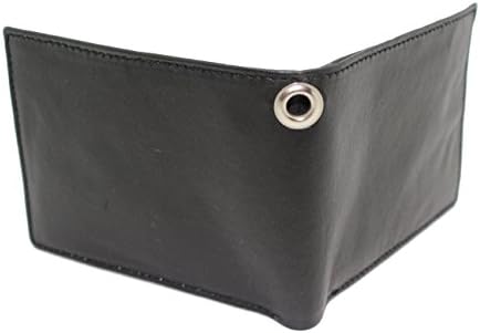 RFID Theft Protected Signal Blocking Biker Black Leather Bi-fold without Chain Wallet Built-in Hole Grommet (JTC-51311-BF6CC/Built-in Hole only)
