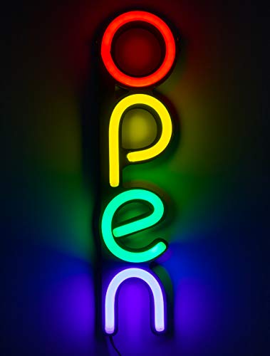 LED Open Sign for Business - Bright Red Yellow Green Blue Vertical Neon Style Open Light Signs | Beautiful Design to Attract Customers