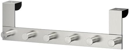 GRUNDTAL Hanger for Door, Stainless Steel, Length: 38 cm Height: 11 cm, Hangs over the top edge of the door and helps you convert unused space into a storage place for bathrobes and bags.Covered back prevents scratching of door.