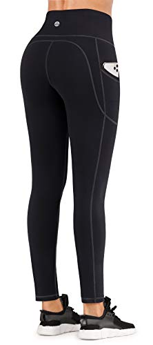 Heathyoga High Waist Yoga Pants with Pockets for Women, Tummy Control Yoga Leggings with Pockets Workout Athletic Pants Black