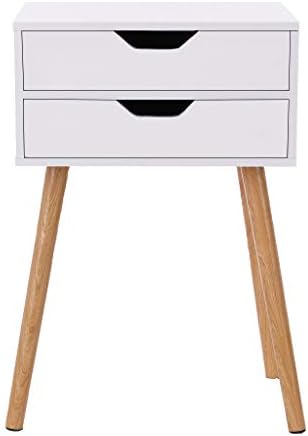 Bedside Table End Side Table Nightstand with Storage Drawer Solid Wood Legs Living Room Bedroom Furniture 【Ship from USA 】 (A)