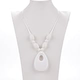 Consider It Maid Silicone Teething Necklace for Mom to Wear - FREE E-BOOK - BPA FREE and FDA Approved - Baby Love (White)