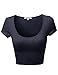 Awesome21 Basic Solid Scoop Neck Slim Fit Short Sleeve Crop Tops Navy Size M