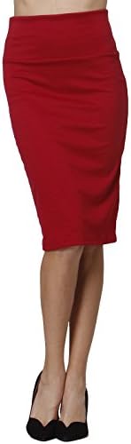 Women’s Knee Length Pencil Skirt – High Waisted Midi – Office Wear – Stretchy – Plus and Regular Size – Made in USA (Medium, Ruby)