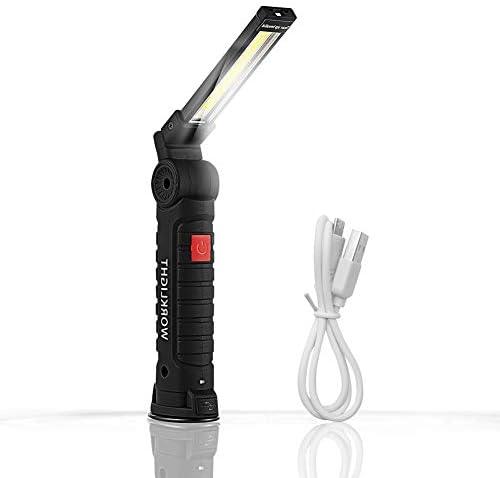 judao LED Work Light Rechargeable with Magnetic Base and Hanging Hook，USB Charging Folding COB Inspection Lamp Portable Flashlight for Emergency Use Automobile Camping-120 lumens，5 Modes (Large)