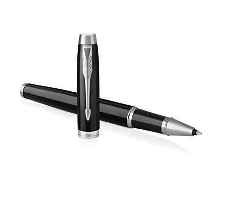 Parker im rollerball pen, black lacquer chrome trim with fine poi…