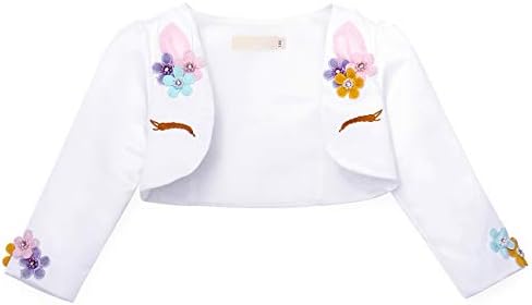 AmzBarley Girls Unicorn Bolero Shrug Long Sleeve Flowers Beaded Cardigan Childs Kids Party Outfit Birthday Evening Dress Cover up
