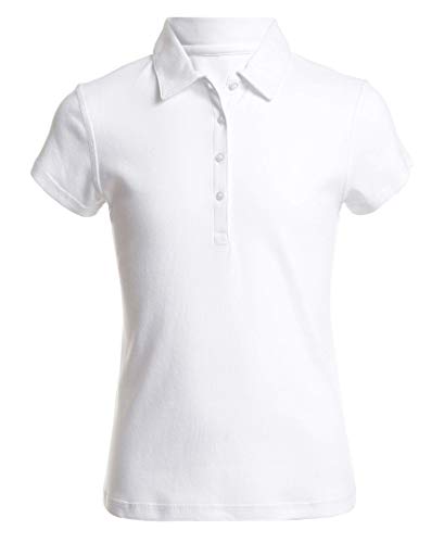 Chaps Girls’ Big School Uniform Sensory-Friendly Short Sleeve Solid Polo, White, X-Large (18/20)