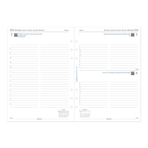 Filofax Calendar Diary Refill, A5 Size, Day on One Page with Appointments, Whit…