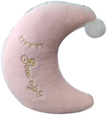 Nunbee Plush Cloud Crown Heart Star Moon Shaped Throw Pillows Fluffy Plush Stuffed Toy Gift Kids Room Decoration 18x9.4 Inch / 46x24 cm - Pink Moon