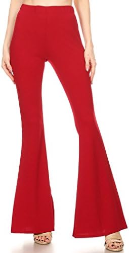 Women's Plus &amp; reg Casual Solid High Waist Wide-Leg/Flare Bell Bottom Palazzo Pants (Burgundy, S)