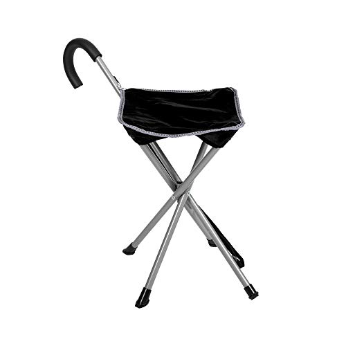 Mac Sports Folding Cane Chair for Women and Men | Walking Stick, Stool-Style, Folding Cane, Cane with Seat, Quad Base, Collapsible, Folding Stools for Adults and Seniors, Travel Friendly | Black - Thumbnail 2