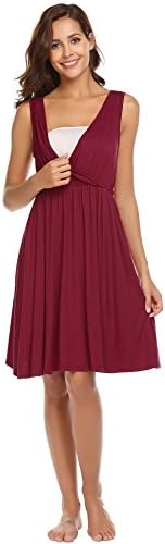 Kecooi Hospital Nightgown Womens Sleeveless Maternity Nursing Breastfeeding Sleepwear(Wine Red L)