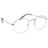 Retro Round Clear Lens Glasses Metal Frame - Silver