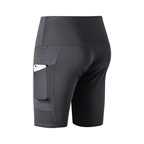 TIFENNY Women's High Waist Yoga Shorts Quick Drying Abdomen Control Training Running Pants Sweatpants with Pockets Gray