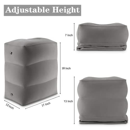 Beauenty Portable Inflatable Travel Foot Rest Pillow,adjustable Three Layers Height Pillow For Airplanes,Cars,Trains,Kids To Sleep On Long Flights，suitable For Office,Home And Any Travel（Grey）