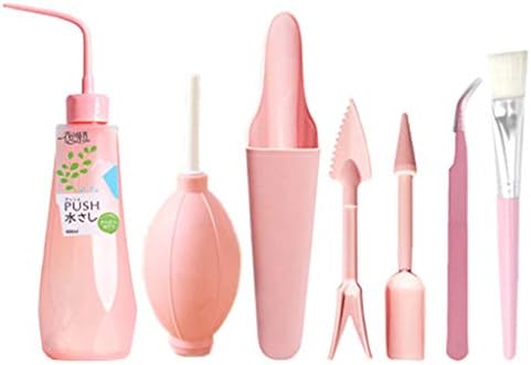 SMALLJUN 1 Set Succulents Mini Flower Pot Watering Bottle Blower Brush Shovel Tools Potted Plants Maintenance Suit Household Gardening Accessory Pink 7-piece Set