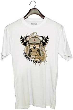 UDNAG Unisex Round Neck Graphic 'Protective Skull | Axe and Russian Cap' Polyester T-Shirt