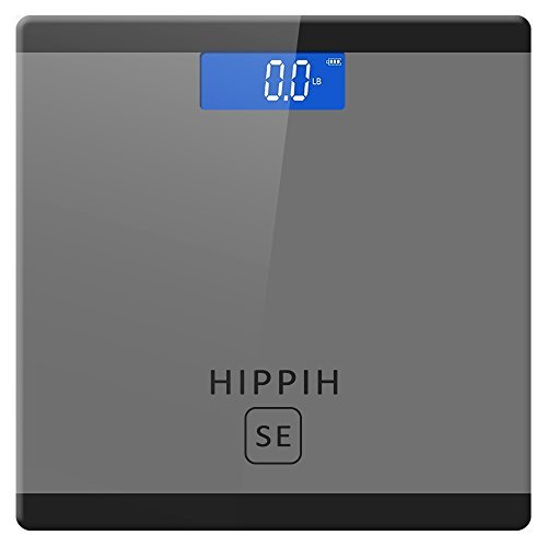 Hippih 400lb / 180kg Electronic Bathroom Scale with Tempered Right Angle Glass Balance Platform and Advanced Step-On Technology, Digital Weight Scale has Large Easy Read Backlit LCD Display D-014