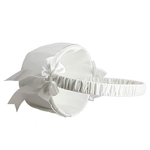 White Ivory Bow Wedding Blower Basket Ceremony Festive Party Love Case Satin Flower Girl Basket - Thumbnail 3