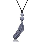 Teething Pendnant Necklace for Mom to Wear,Food Silicone Teether and Shower Gift for Babies BPA Free,Female Stylish Noble Feather Accessories,15 Inches (Grey)