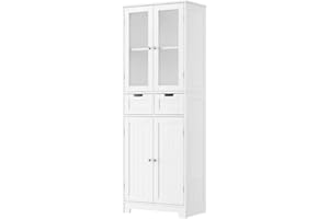GITUA White Freestanding Linen Cabinet with Doors, Shelves and Drawers - 67" Tall - Organizer for Bathroom, Kitchen, Living Room