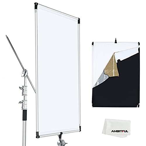 AMBITFUL 60 x 90 cm, Sun Scrim Large 5 in 1 Black Silver Gold White Diffuser Reflector Aluminium Alloy Frame for Photography