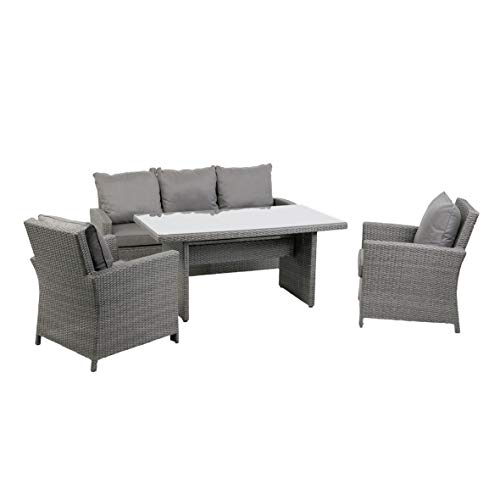 greemotion Lounge-Set Puri, anthrazitfarbenes Gartenmöbel-Set aus Polyrattan, Design-Sitzgruppe für in- und outdoor, inkl. Kissen in Grau – Bild 3