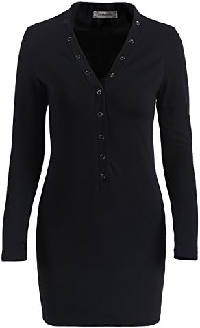 Outdoor Women Dress PinkPatty Women's Long Sleeve V-Neck Sexy Club Mini Dress Black XL