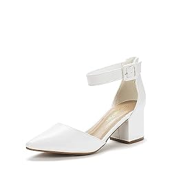 DREAM PAIRS Womens Low Heel Pump Shoes, White/Pu
