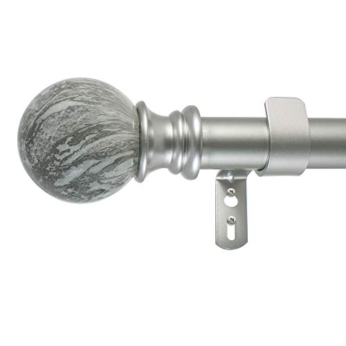 Decopolitan Marble Ball Single Curtain Rod Set, 36 to 72 Inches, Antique Silver